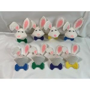 EASTER BUNNY RABBIT SQUEEZUMS 80s - HANDMADE PLASTIC CANVAS YARNIMALS - SET OF 8